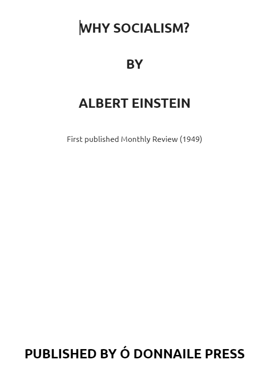 Einstein — Why Socialism? (Handbook) – Ó Donnaile Press